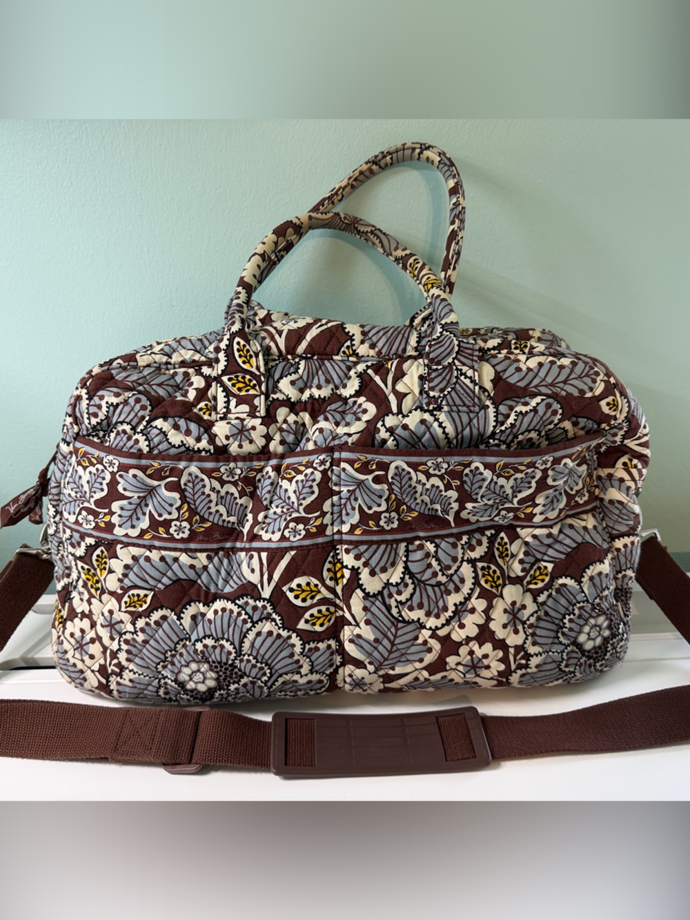 Vera Bradley Quilted Floral Travel Bag - Brown, Cream & Blue